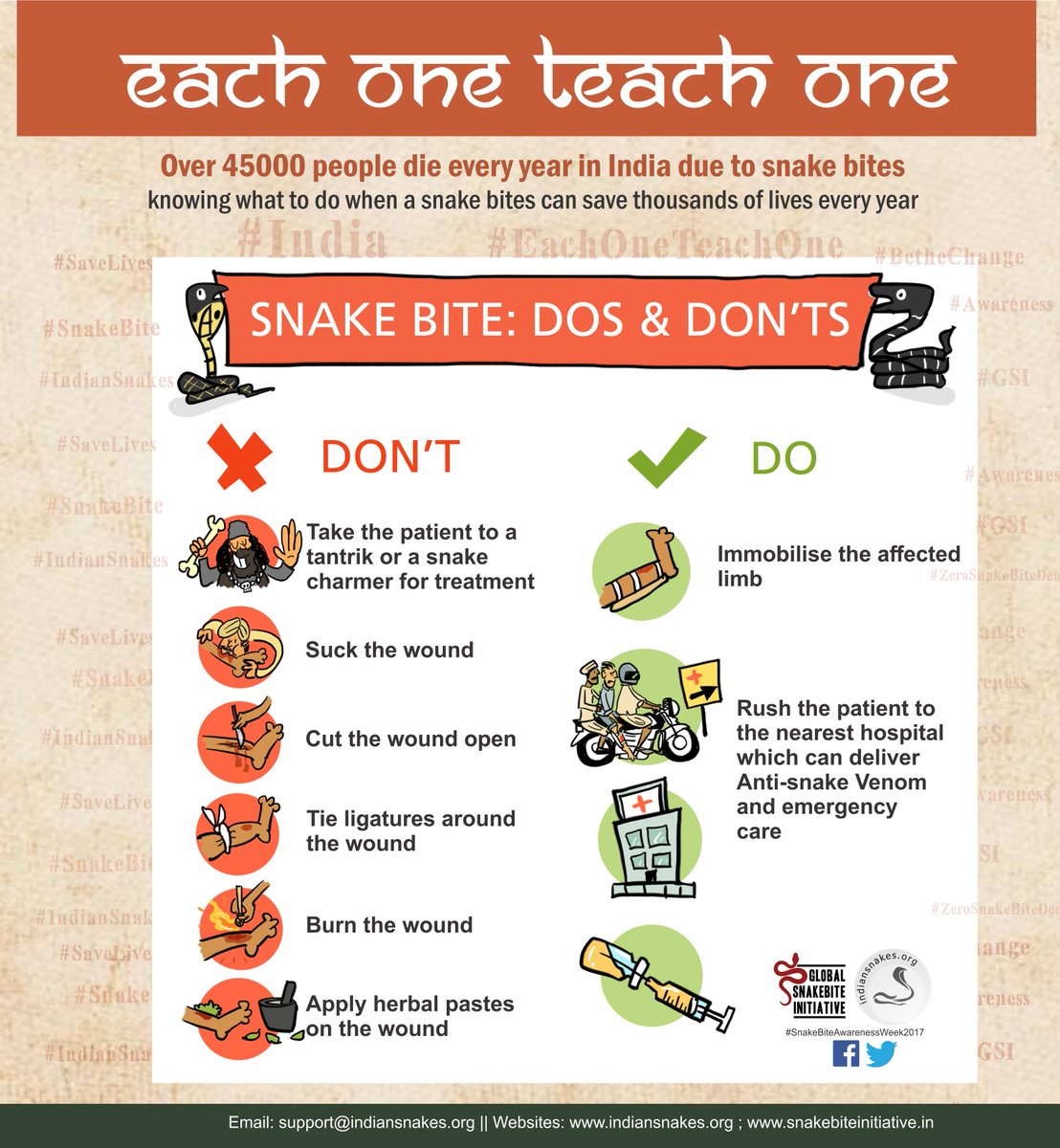 IndianSnakes's tweet photo. Want to know what to do when a snake bites? Or best ways to avoid getting bitten? Here you go! #EachOneTeachOne #Snakebite #Awareness https://t.co/gLCivNHbem