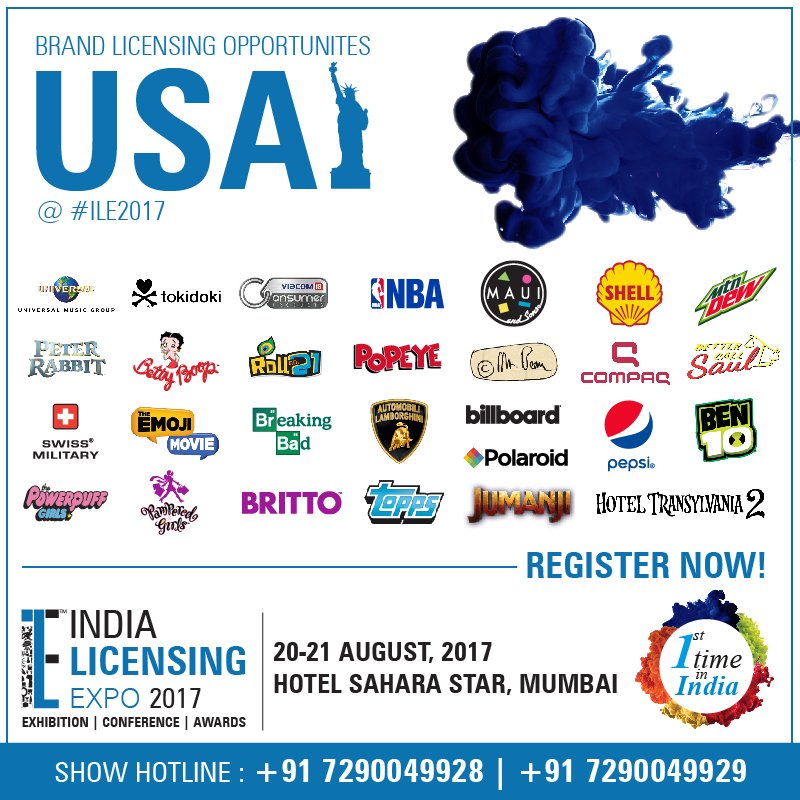 LicenseInd's tweet photo. Brands from USA for licensing opportunity in India. Register yourself for India Licensing Expo 2017 at https://t.co/d5xaqxHTnl #ILE2017 https://t.co/Bh4Kma3rj1
