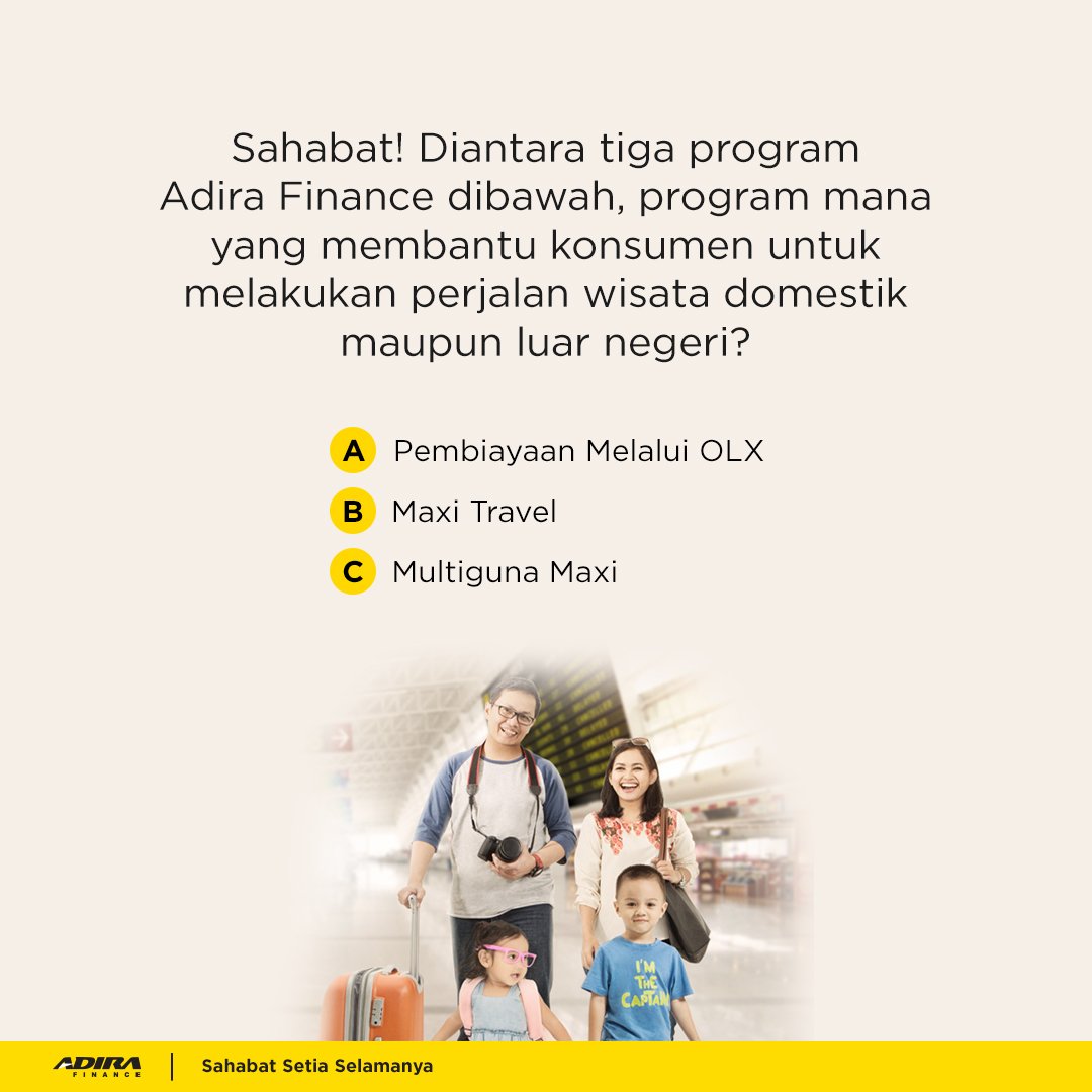Jawaban kamu akan kami tunggu sampai hari Minggu, tanggal 1 Agustus 2017 jam 5 sore ya, Sahabat. Yuk cepet ikutan!”

#KuisAdiraFinance