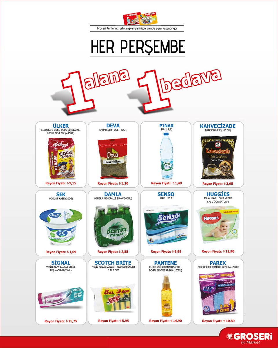 GroseriMarket's tweet photo. HER PERŞEMBE 1 ALANA 1 BEDAVA KAMPANYAMIZI KAÇIRMAYIN ! https://t.co/uT58mZHVG5