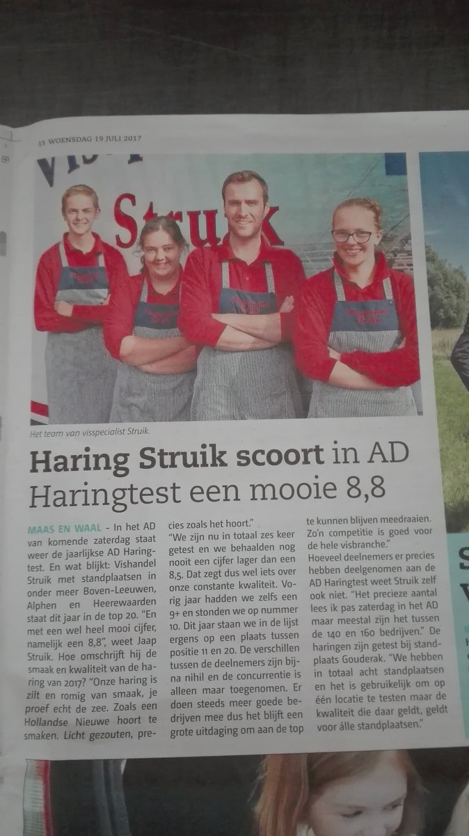 DnDulper's tweet photo. We feliciteren onze marktviskraam #Struik met een mooi cijfer voor zn haring in het #AD https://t.co/XcluJFg2e4