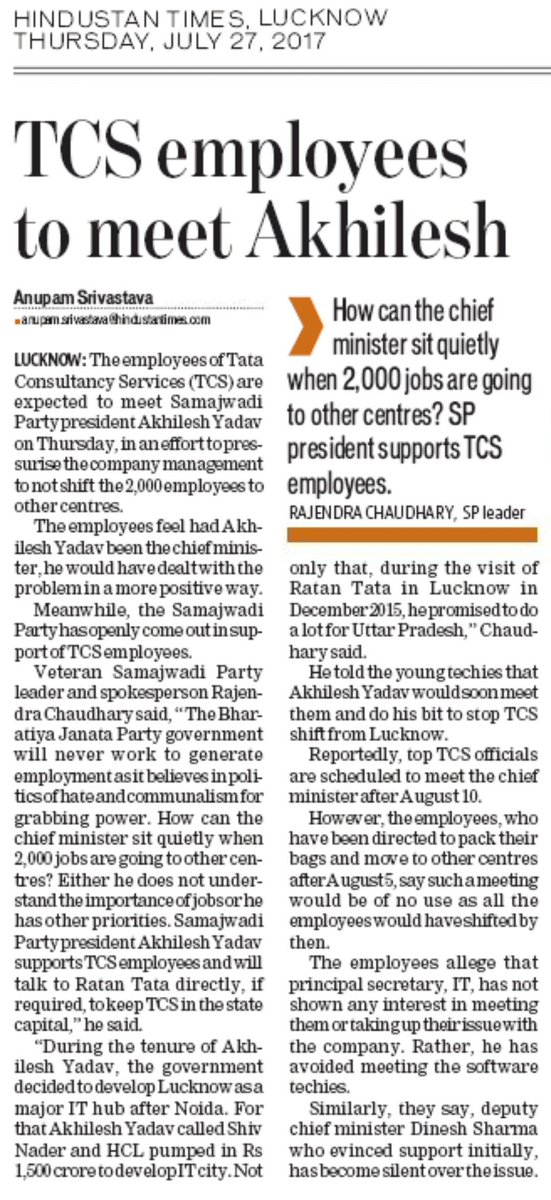 Oliver056's tweet photo. @yadavakhilesh last ray of hope for the techies to save TCS, employees to meet him soon @SaveTCSPlease #savetcslucknow #savetcs #savetcslko https://t.co/YQPzdXftWw