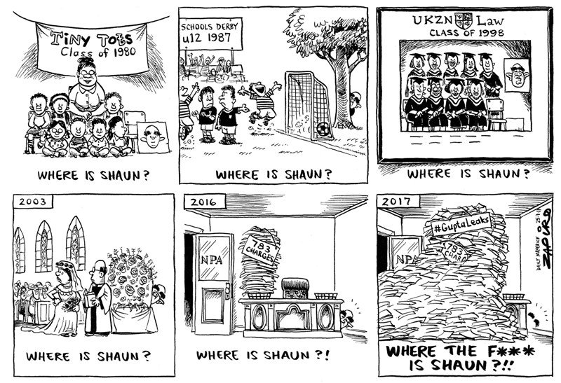 zapiro's tweet photo. Zapiro's cartoon @dailymaverick (25 July 2017) asking where is NPA head, Shaun Abrahams? - https://t.co/l1w3vYgDuO https://t.co/dztgZRUtT9