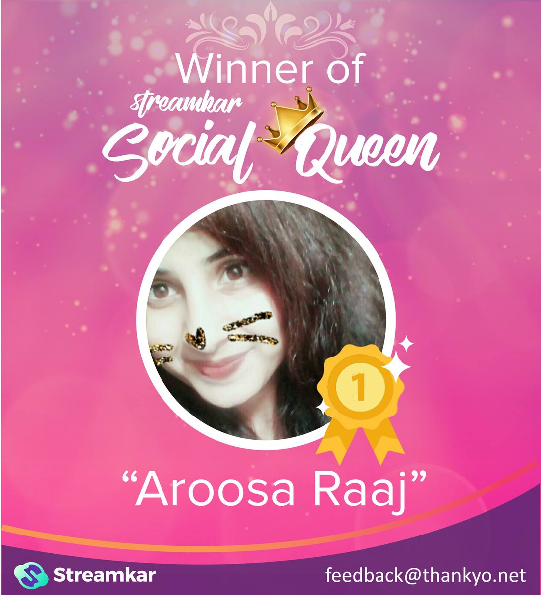 stream_kar's tweet image. Aroosa Raj Wins the title of Streamkar Social Queen. # winner #queen #topstreamer