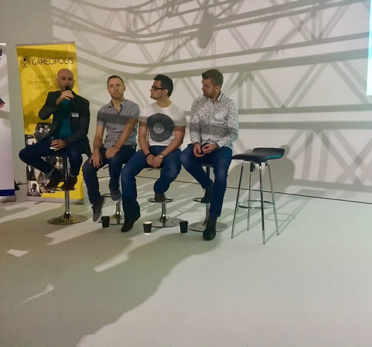 sharpproject's tweet photo. . @Vauncey from @gameopolisMCR intros #BCvideogames panel w/ @sidonbavand @fabrikgames @DeskDragons & more from the NW games scene https://t.co/jKmPGXZe7x