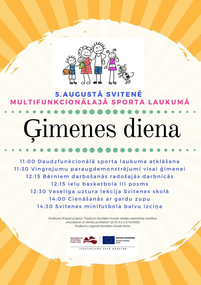 5.augusta ģimenes dienas pasākumā izcels uztura un veselīga dzīvesveida nozīmi ikdienā! Vairāk lasi rundale.lv/aktualitates/g…