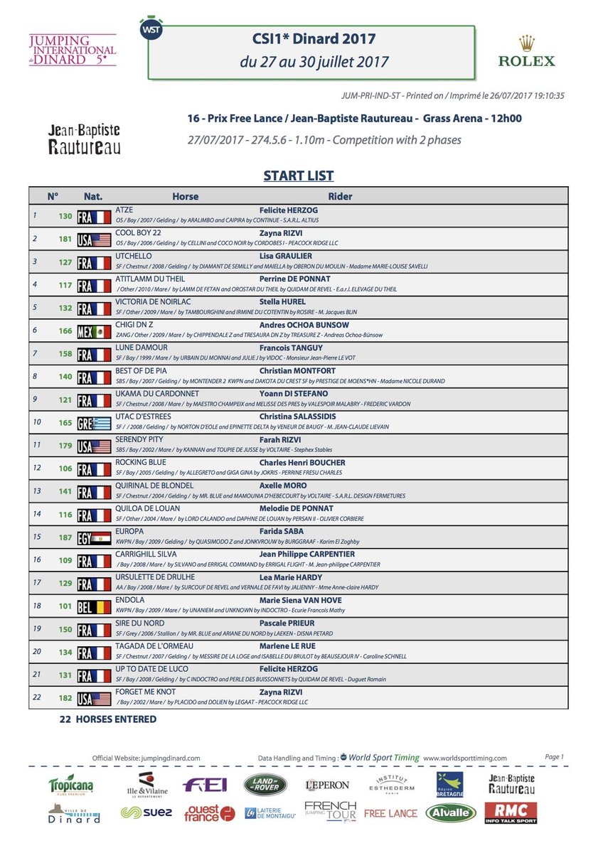 [START LIST] 🐎 
Épreuve : CSI 1* Prix Free Lance / Jean-Baptiste Rautureau
- #jumpingdinard #showjuming #dinard #dinardvillesportive -