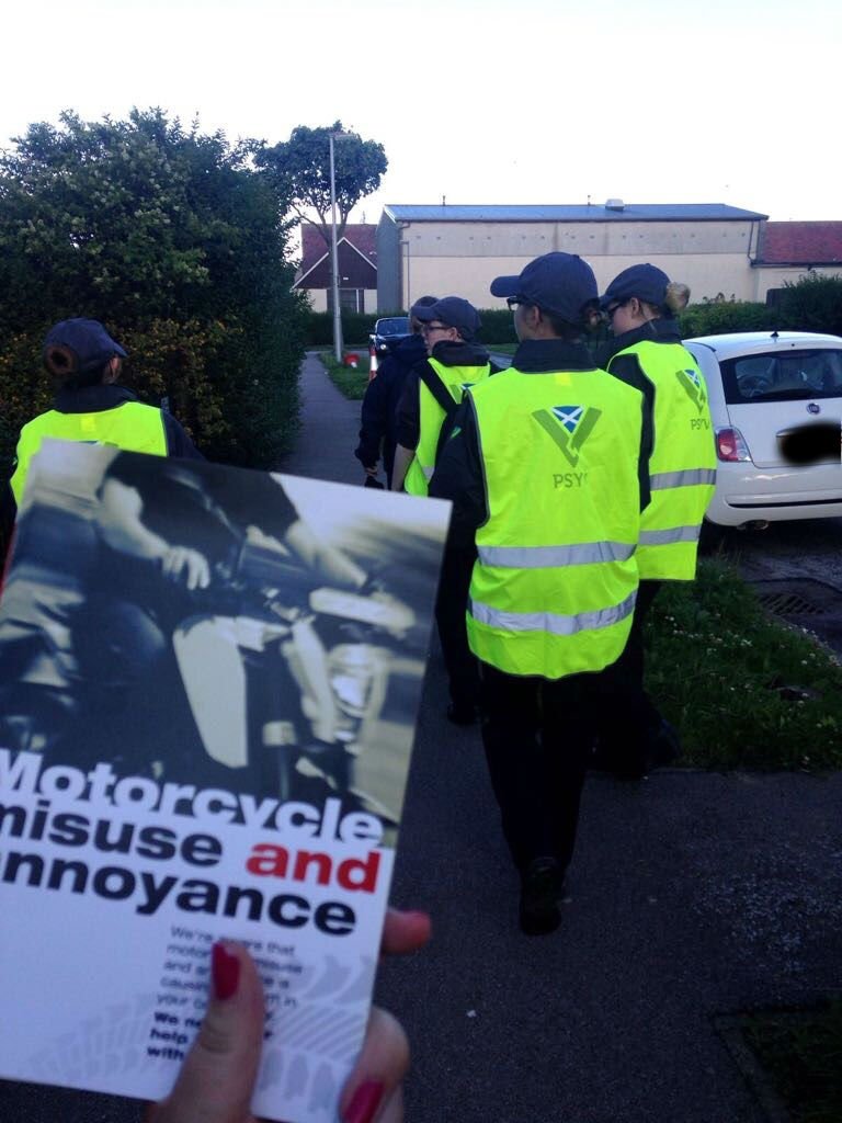 PSOSNorthEast's tweet photo. #PSYVAberdeen took part in a 2nd day of leaflet drops supporting #OpTrinity - Motorcycle Crime over the summer. Over 400 properties visited. https://t.co/i9FgRf8xOh