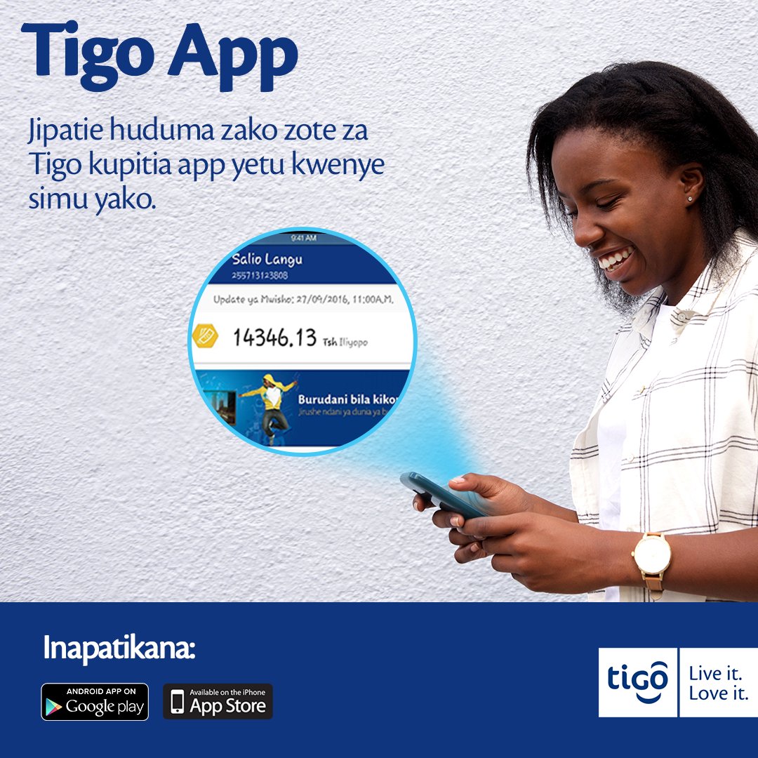 YasTanzania_'s tweet photo. #TigoApp inakurahisisha huduma katika kufuatilia matumizi na kununua vifurushi mbalimbali uvipendavyo.
Bofya https://t.co/xSySDbqQ9c https://t.co/1eygogNeqM