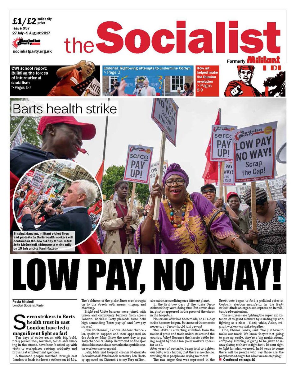IzquierdaRevol's tweet photo. @Socialist_party La huelga, combativa y militante, está siendo referencia. ¡Aquí la portada del @Socialistpaper y la solidaridad de la #CWISummerSchool! ✊🏼 https://t.co/xqyInjM9ce