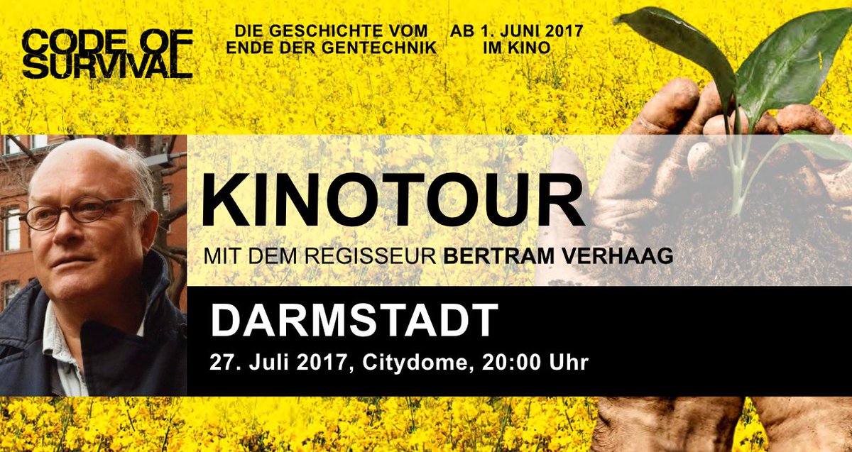 codeofsurvival_'s tweet photo. Heute Abend sind wir mit unserer #codeofsurvival #Kinotour in #Darmstadt. Mit an Bord ist wieder #Regisseur Bertram Verhaag. Wir freuen uns💛 https://t.co/B2B0adlVdS