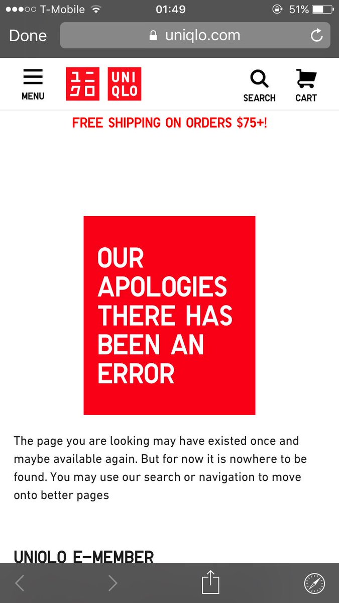 roseylam's tweet photo. @UniqloUSA i signed up for restock notifications and all i get is this right now after the restock earlier today?! -_- https://t.co/k2obCiotEH