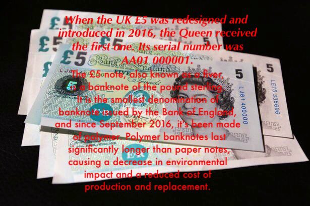 HelpOurFamilySA's tweet image. When the UK £5 was redesigned and introduced in 2016, the Queen received the first one. Its serial number was AA01 000001. 💷👀