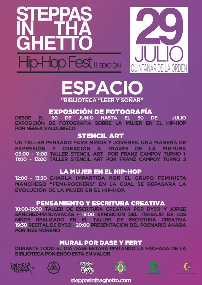 aytoquintanar's tweet photo. Este finde llega el @steppasfest Hip-Hop Fest II Edición
Que no te lo cuenten, vívelo!
https://t.co/e0J79PgWbL
Seppas In Tha Ghetto https://t.co/NYIP5u4wPp