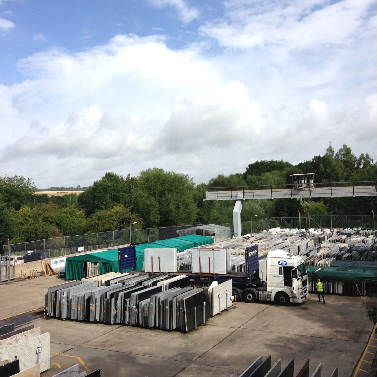MarbleGraniteUK's tweet photo. The sun is out for this morning's delivery of #granite and #marble slabs! Keep an eye out for latest arrivals here: https://t.co/oNyFYxtIuB https://t.co/I7kXTuZSlV