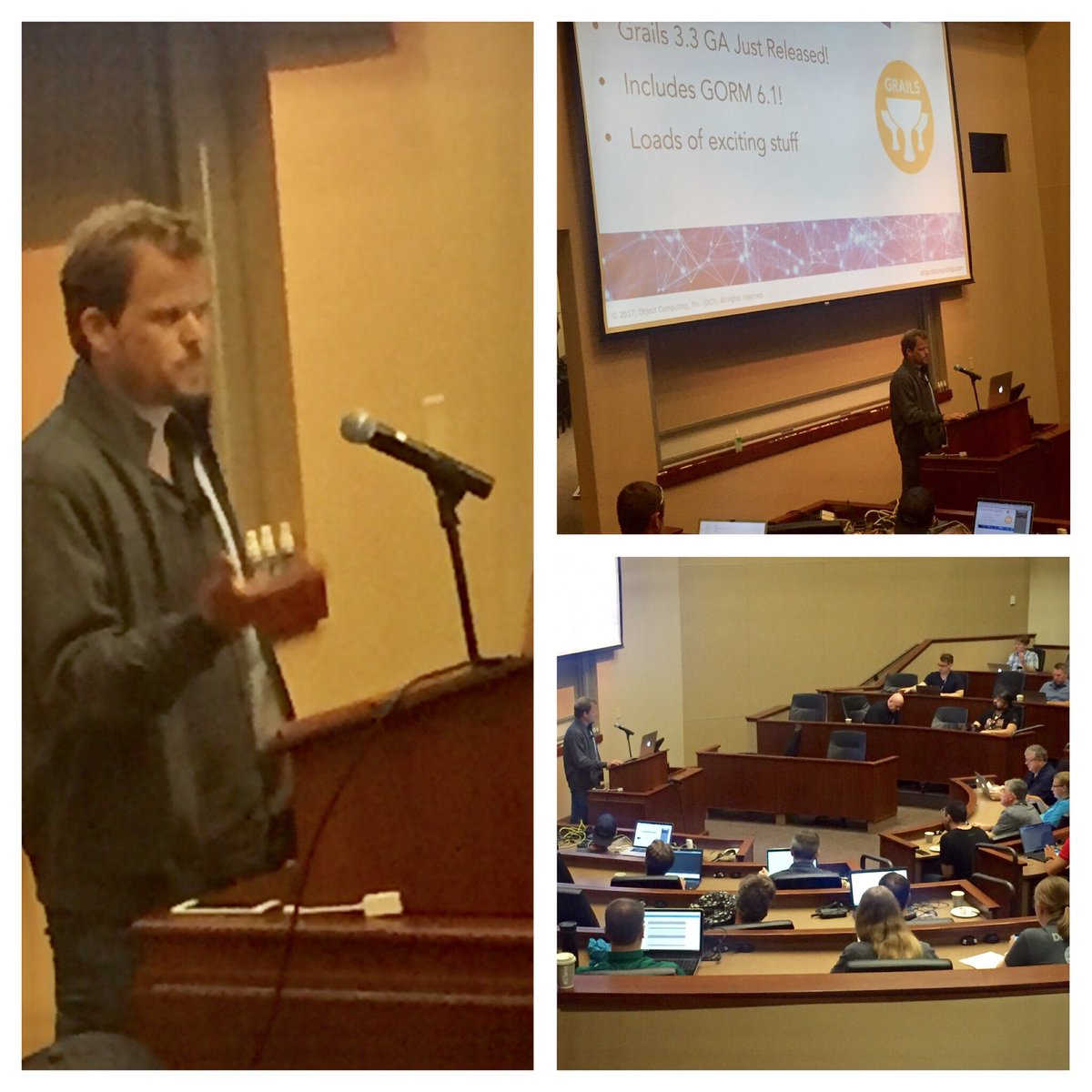 ObjectComputing's tweet photo. @graemerocher takes the stage at #GR8confUS and tells a full house about the exciting things happening with Grails! #grailsfw #gorm #grails3 https://t.co/N2bGQokWeV