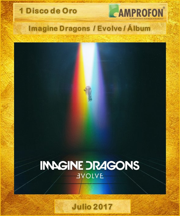 APDIF_MEXICO's tweet photo. Debutaron en el #4 del #TopÁlbum del 23-29 de junio. 1 semana después Disco de Oro por #Evolve @Imaginedragons https://t.co/sGWjFSnUi5 https://t.co/J9yrakLLV2