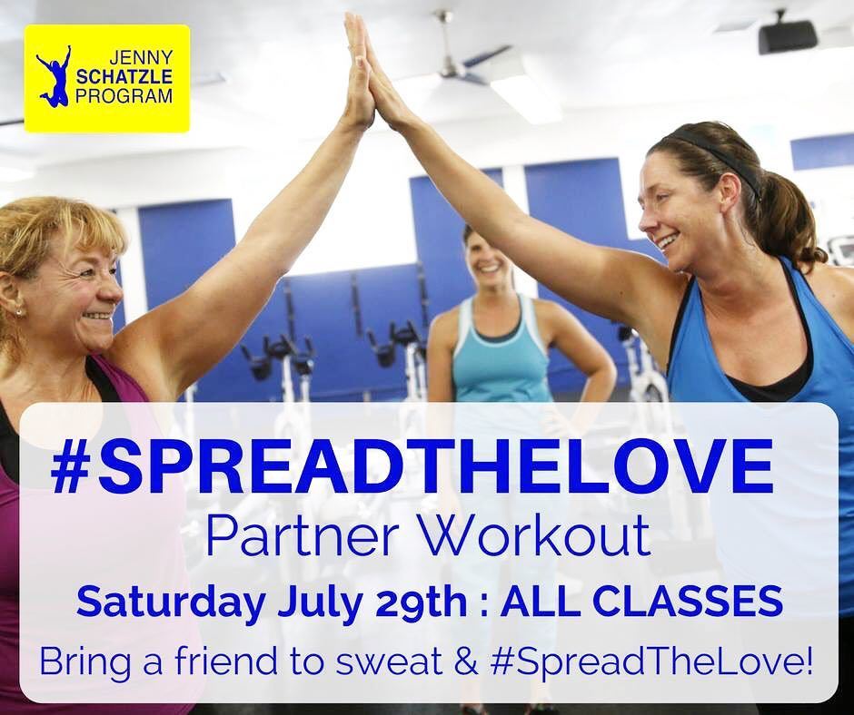 JennySchatzle's tweet photo. Two days until our FREE partner workout! We will be opening ALL Saturday classes to the community to #SpreadTheLov… https://t.co/yOLy39dA69 https://t.co/M247LQEKar