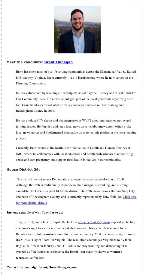 BlueDominion's tweet photo. #TBT to last week's issue of "Flip a District" ft. @Barnett4Del, @bfinnegan, @wcrandall &amp; @debrarodman73 - follow them for campaign updates! https://t.co/M49fQBcR3p