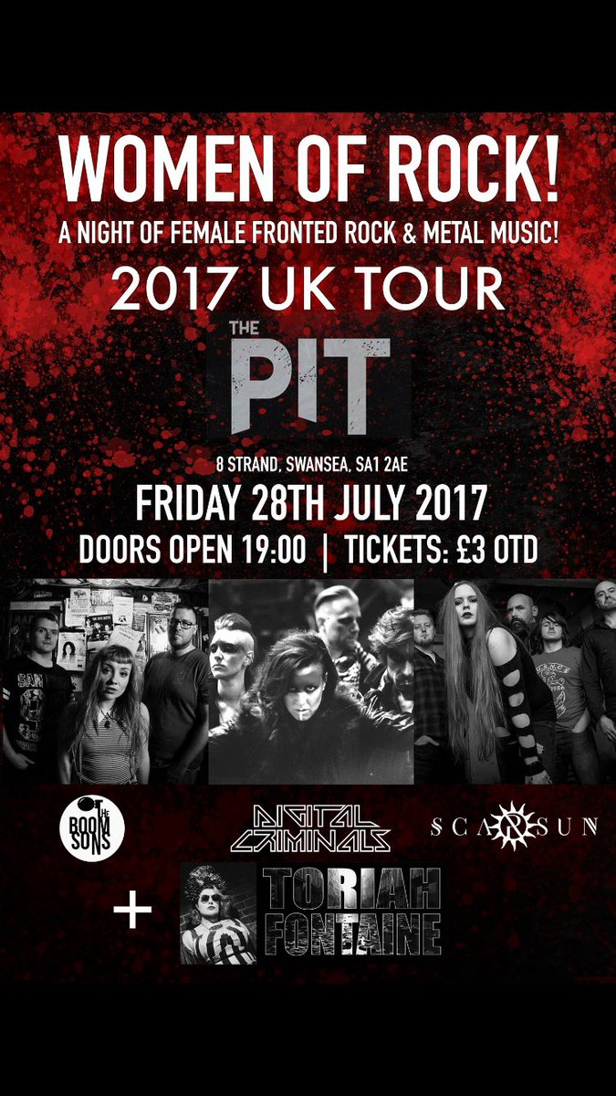 Tomorrow night @thepitswansea <a href="/Boom_Sons/">The Boom Sons</a> <a href="/DCriminals/">DCMetroCriminals</a> <a href="/scarsunband/">Scarsun</a> <a href="/ToriahF/">Toriah Fontaine</a> we're ready to rock the house !!! Bring it 💥🤘🏻