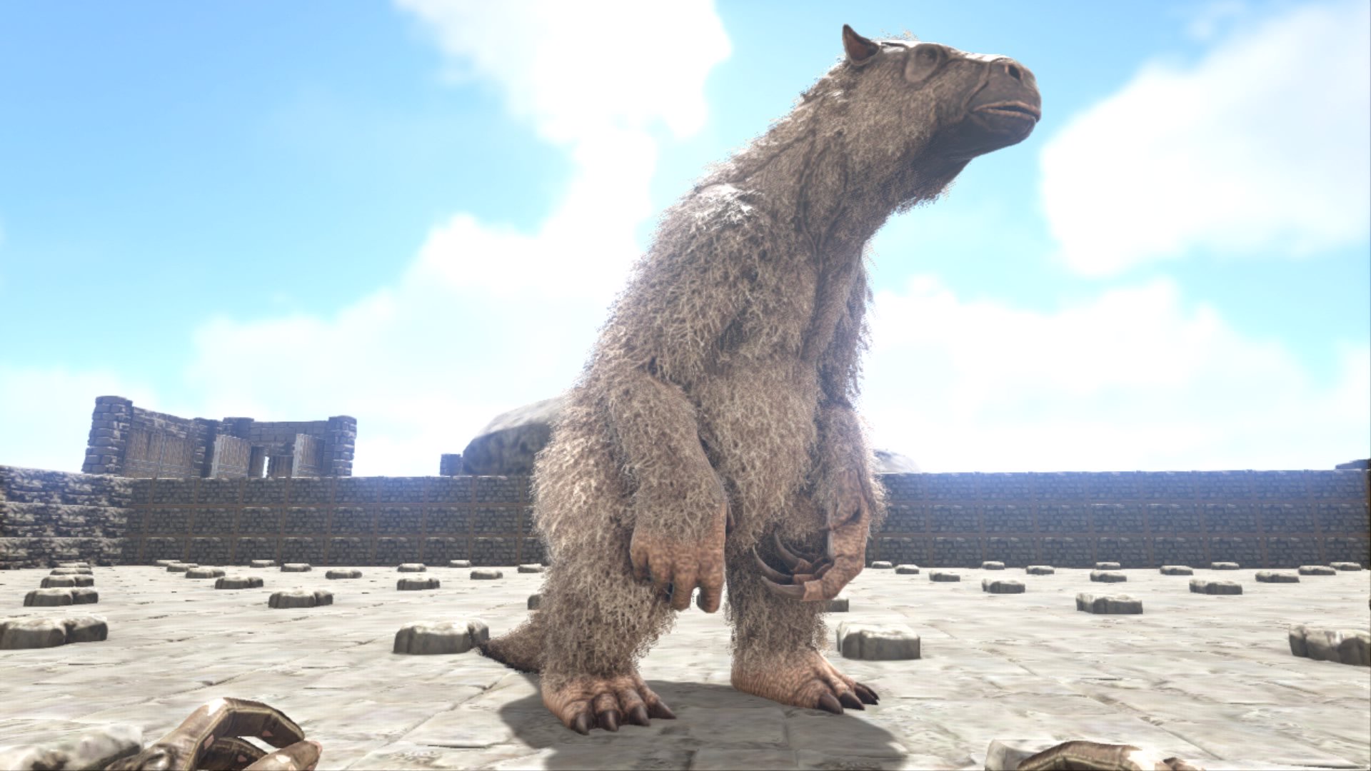 Ark生物紹介bot メガテリウム 主に北部に生息する中型の草食 温厚でほとんどの生物に襲われないが虫に対してのみ攻撃的で 虫を殺すと憤怒状態になり他の野生生物も襲うようになる テイム後も虫に特効があり 虫の死体からキチンだけを採集してくれる