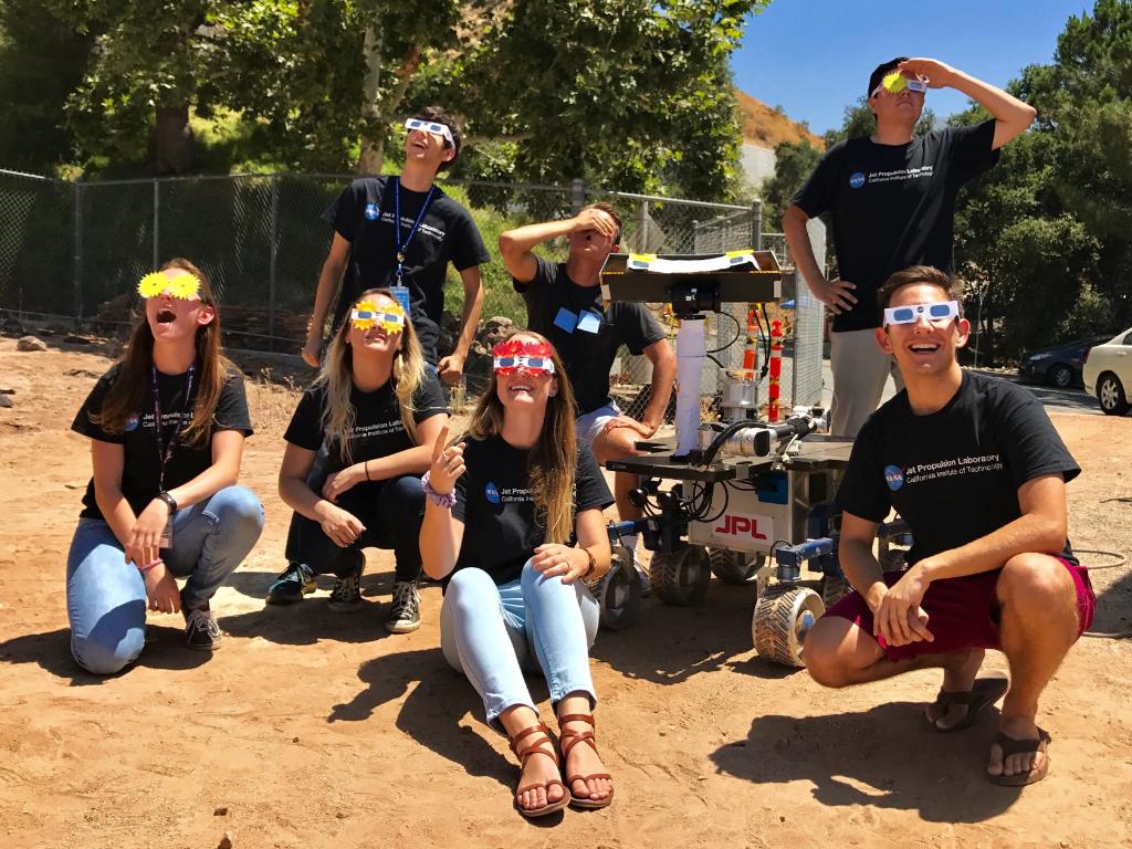 LearnWithNASA's tweet photo. NASA interns are pumped for #SolarEclipse2017! Check out @NASAInterns to see #InternEclipse photos. Like & share to vote for your fave! https://t.co/S0qQj7DVN2