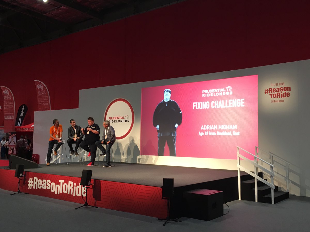 DaniNimmock1's tweet photo. Inspirational Fixing Challenge team on stage @RideLondon expo #reasontoride #ridelondon #getfixing https://t.co/Jc1O3vCRQs