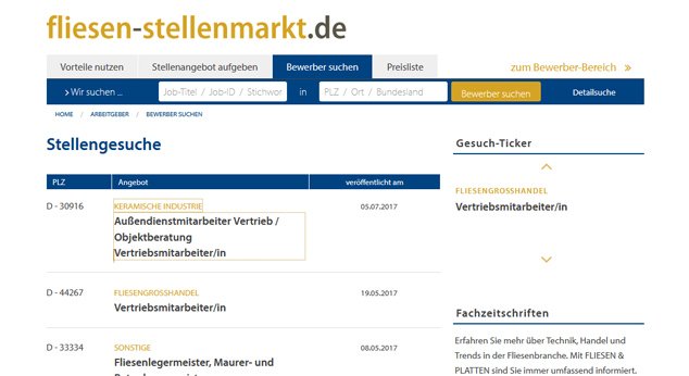 Hier sucht jemand eine neue Tätigkeit als Außendienstmitarbeiter beziehungsweise Objektberater: fliesen-stellenmarkt.de/Arbeitgeber/Be…