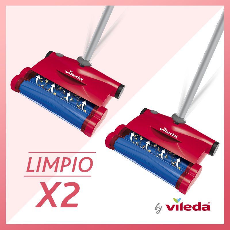 Con la nueva escoba eléctrica con doble rodillo limpiarás tan rápido y fácilmente que te parecerá que tienes dos.