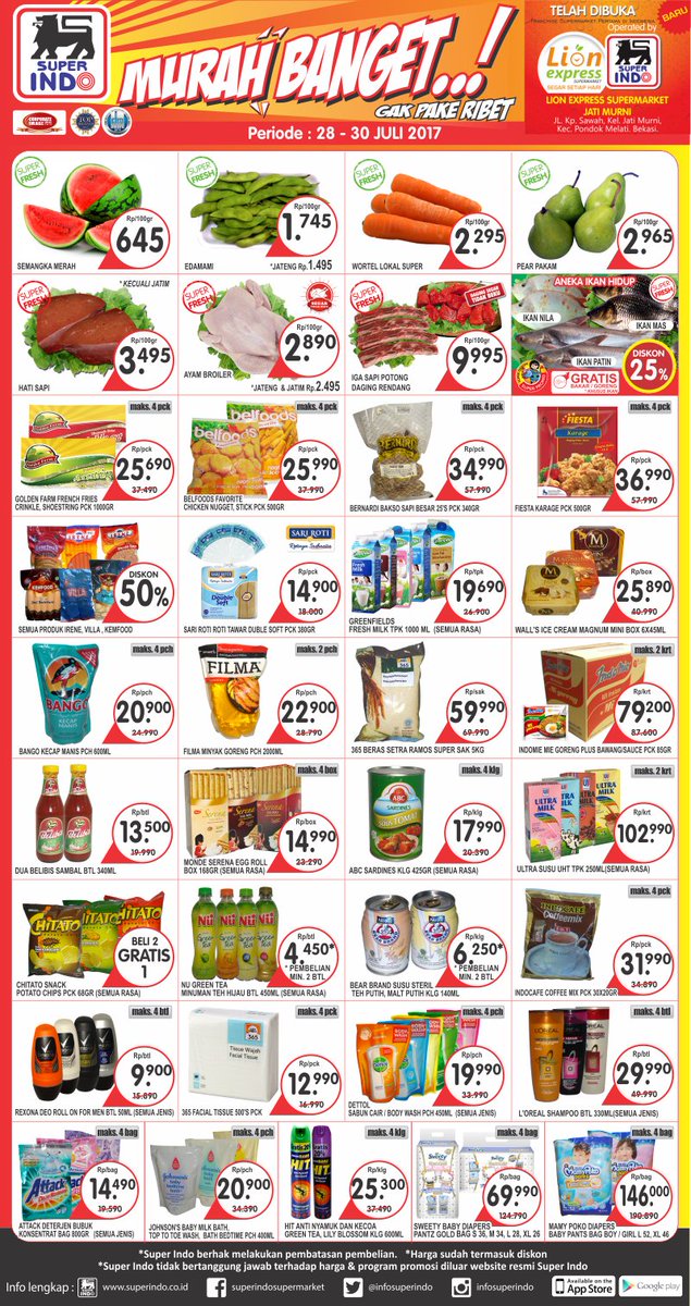 Super Indo Super Segar! Berikut promo koran Kompas (edisi 28-30 Juli 2017). Happy shopping! Info: bit.ly/1ECrO43