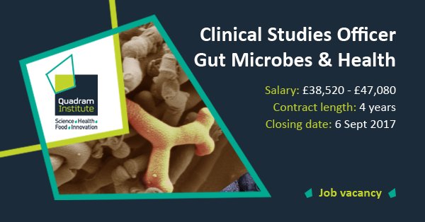 Exciting opportunity for a Clinical Studies Officer to join us to lead &amp; develop studies into gut microbes &amp; health quadram.ac.uk/vacancies/clin…