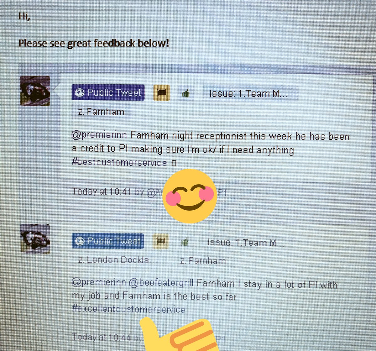 Great feedback sent over! Well done team 👏🏼 #GuestService <a href="/WestSussexArea/">West Sussex Area</a> <a href="/stefankowalcz/">Stefan Kowalczyk</a> <a href="/RikkiQuinlan/">RQPI</a> <a href="/SDEBDD/">simon ewins</a>