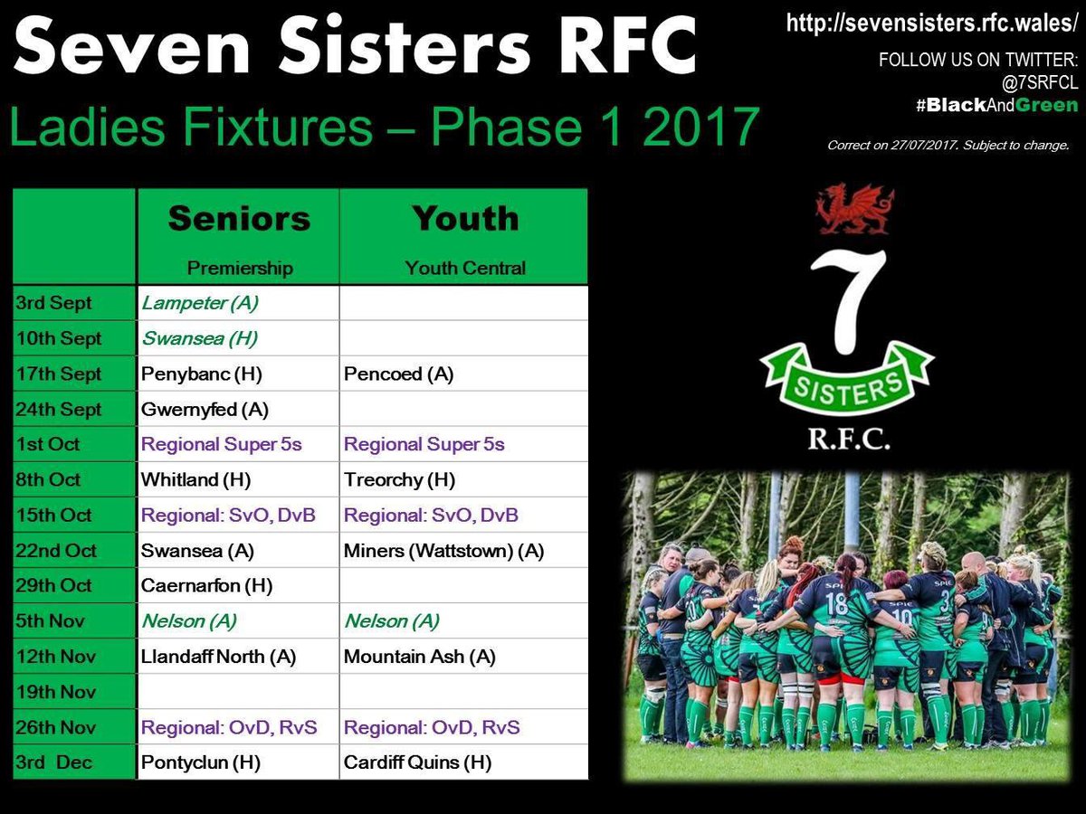 7SRFCL's tweet photo. Phase 1 fixtures for seniors and youth. Juniors to be confirmed in the next week or so... #BlackAndGreen ⚫️💚🏉 https://t.co/v2x2EeQC5T