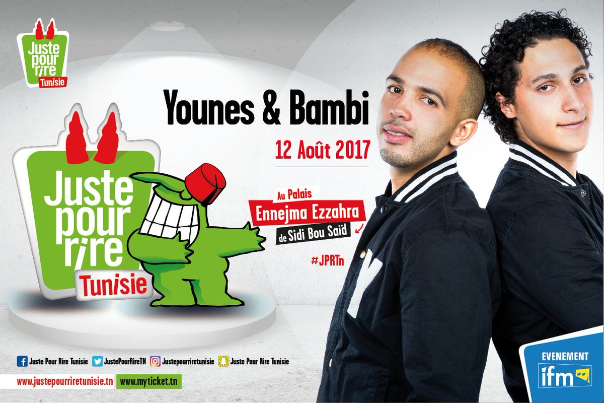 JustePourRireTN's tweet photo. Ca sera le 12 août dans le cadre de @JustePourRireTN ;) 
@younesetbambi 
&amp; Odah et Dako 
#JPRTn https://t.co/mOkIKxSB29