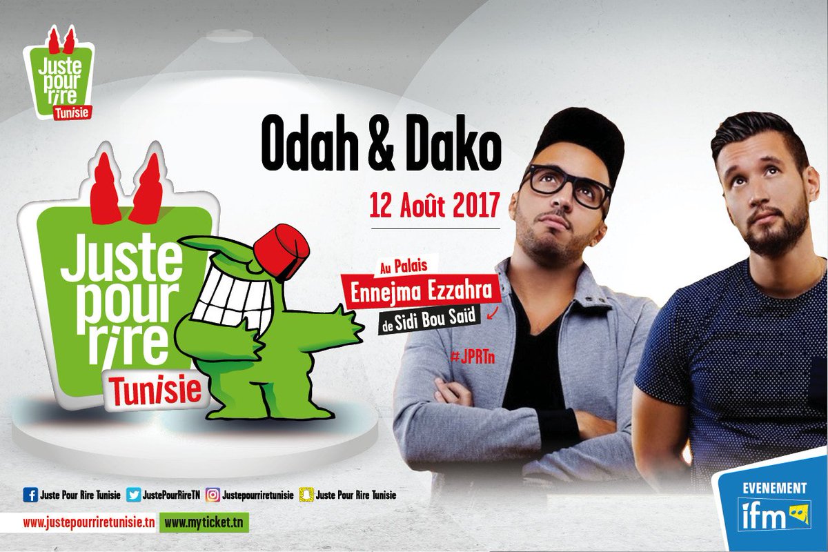 JustePourRireTN's tweet photo. Ca sera le 12 août dans le cadre de @JustePourRireTN ;) 
@younesetbambi 
&amp; Odah et Dako 
#JPRTn https://t.co/mOkIKxSB29