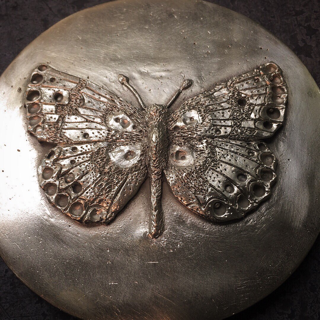 My butterfly sculpture cast in solid brass and ready to adorn one of my street benches created for <a href="/The_Lexicon/">.</a> with @ArtscapeSarah x