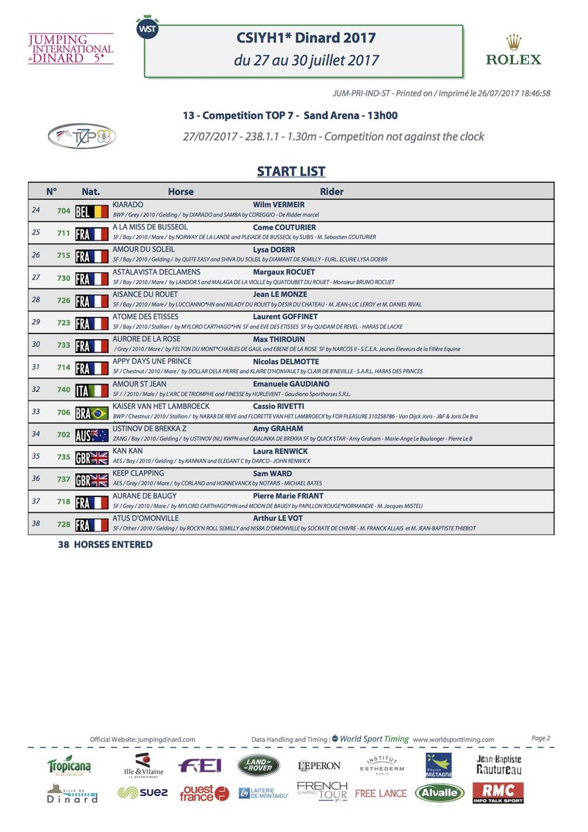 [START LIST] 🐎 Les jeunes chevaux entrent en piste.
Épreuve : CSIYH1* Compétition TOP 7