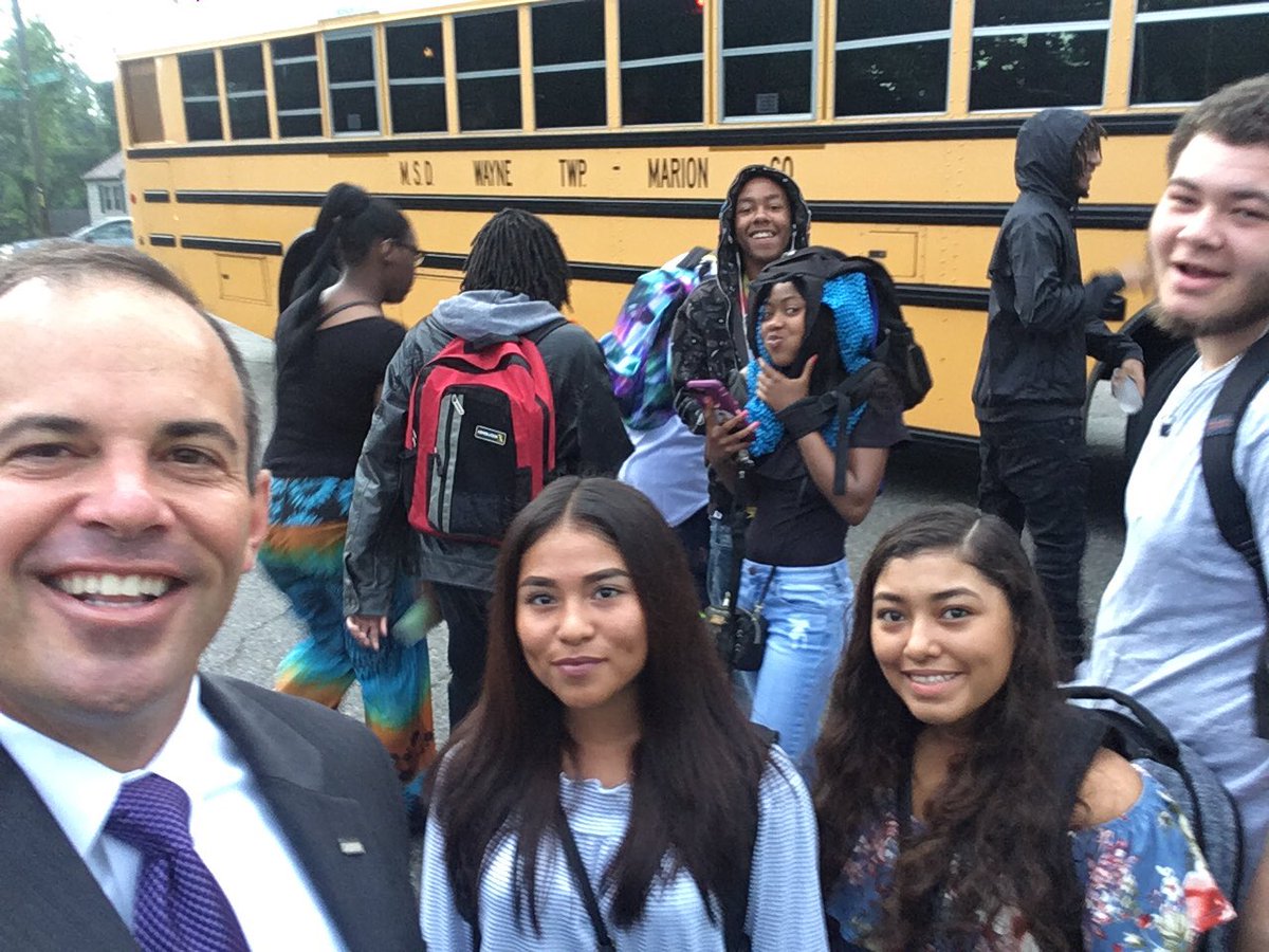WayneTwpSuper's tweet photo. Caught another group of awesome @BenDavisHS scholars jumping on the bus.  Not all were excited to get in my selfie😂😂😂.  #WeAreWayne https://t.co/23AFRLstuC