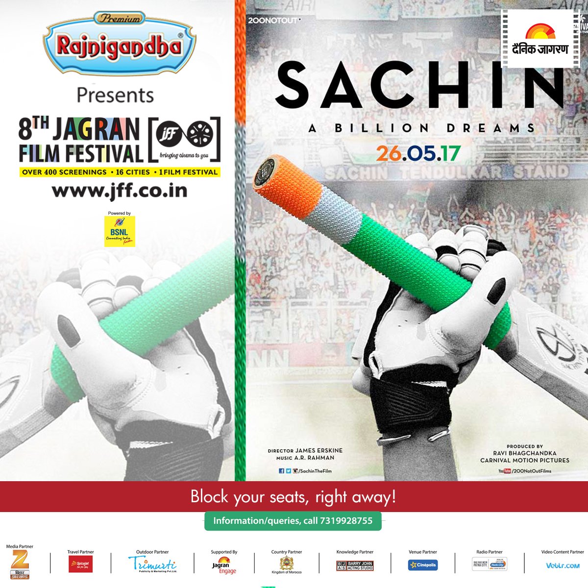 jagranfilmfest's tweet photo. @sachin_rt, this one is for you! Don't forget to catch #SachinABillionDreams at the #PatnaChapter of #JFF2017 today at 12:00 PM. https://t.co/2rbDgCBIER