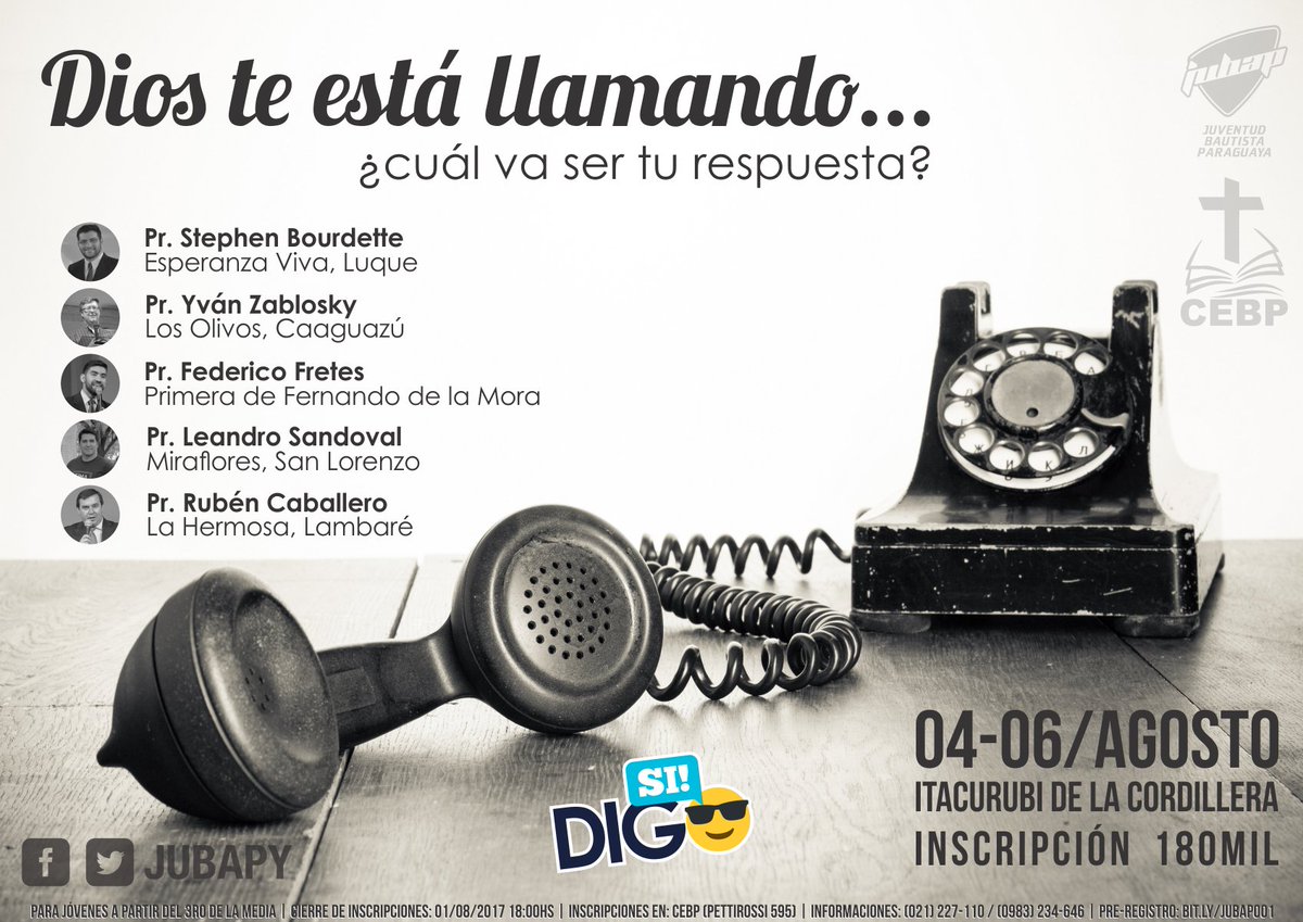 jubapy's tweet photo. ¡FALTA MUY POCO! No te lo pierdas!

Inscribite hoy mismo en 🖥 https://t.co/jTT16IpzQI o llamá al 📞 (021) 227-110 https://t.co/bBb5CVRy7u