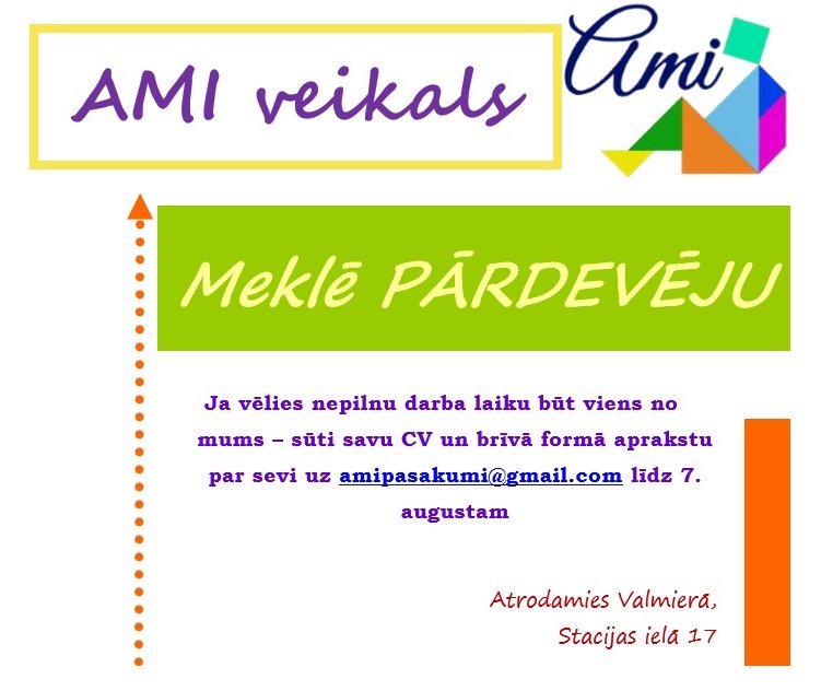 AMInometnes's tweet photo. Meklējam PĀRDEVĒJU AMI veikalā Valmierā, Stacijas ielā 17!
#teirdarbs https://t.co/IdV06ZRZ3j