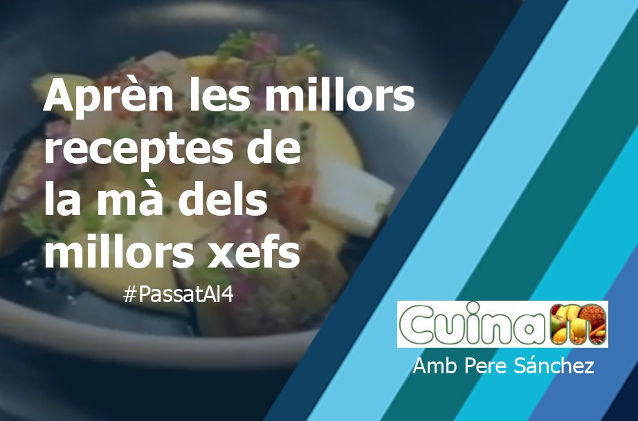 fibwi's tweet photo. 📺🥘 Avui, com cada dijous, Pere Sánchez ens ensenyarà una nova recepta. No et perdis el #Cuinam d'avui, a les 19:30h! #PassatAl4 https://t.co/cw5vUALp4v