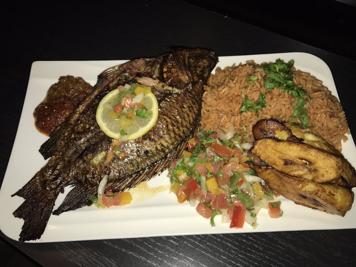 AFRICANVILLAGE4's tweet photo. Grilled fish, jollof rice and dodo. Only at African Village Toronto, 2849 Weston road. https://t.co/Rm6fOSad5D