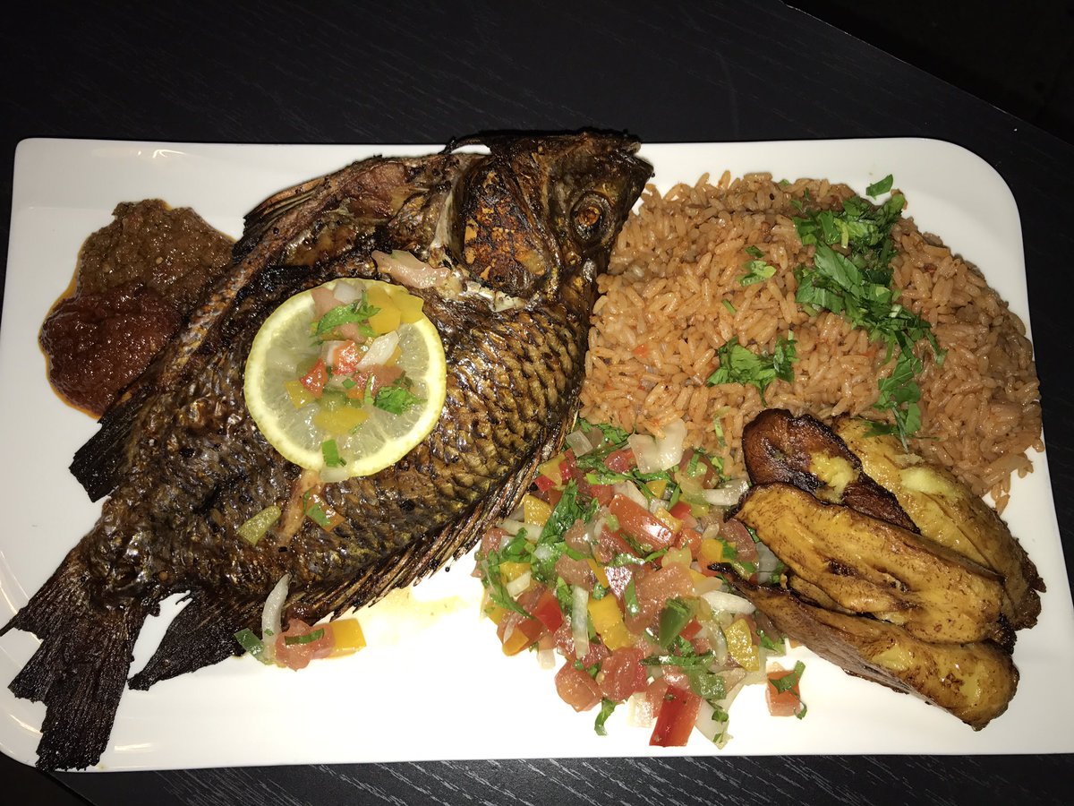AFRICANVILLAGE4's tweet photo. Grilled fish, jollof rice and dodo. Only at African Village Toronto, 2849 Weston road. https://t.co/Rm6fOSad5D