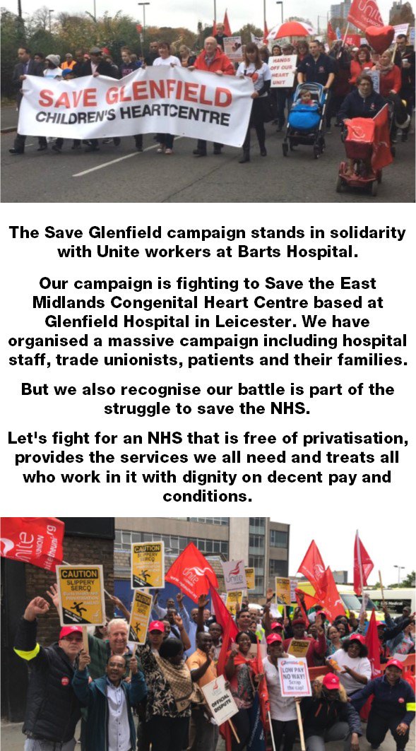 The #SaveGlenfield campaign stands in solidarity with #Unite workers at #BartsStrike. #NHS #Leicester