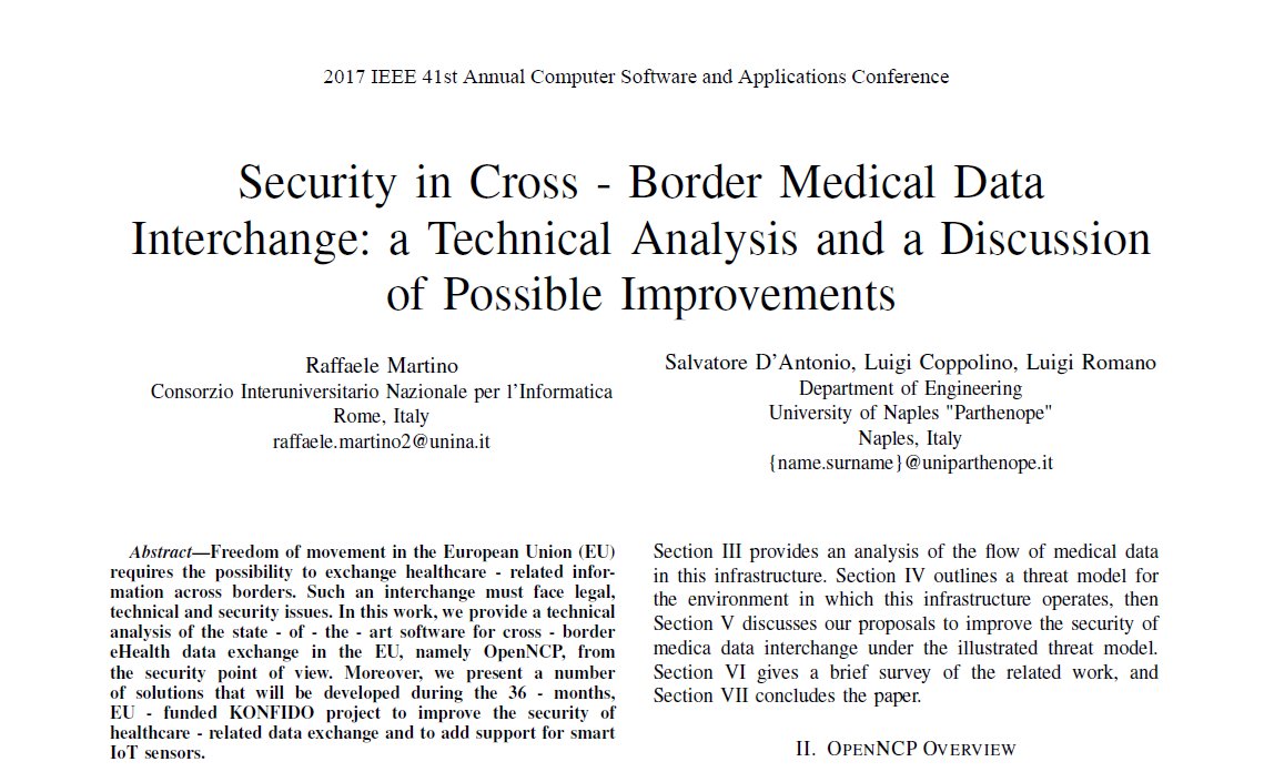 konfidoproject's tweet photo. New publication from our partners @ConsorzioCINI : #secure cross-border #healthcare #data exchange. #OpenNCP #IoT - https://t.co/W3iBCrHeYZ https://t.co/cg0BQgpMZV