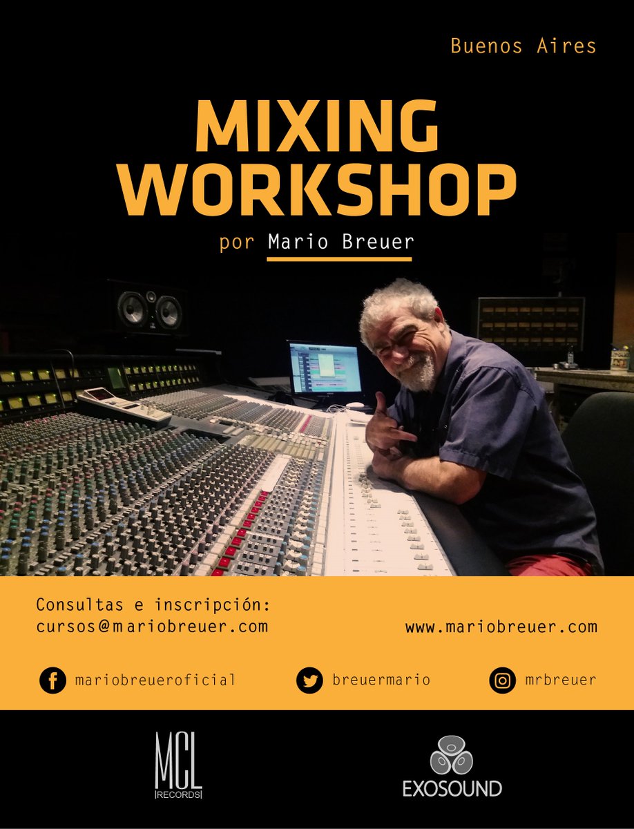 BreuerMario's tweet photo. Atención ⚠ Quedan las últimas 4 vacantes al #MixingWorkshop que doy en Buenos Aires en Octubre. Consultas a >> cursos@mariobreuer.com https://t.co/X19L008ysy