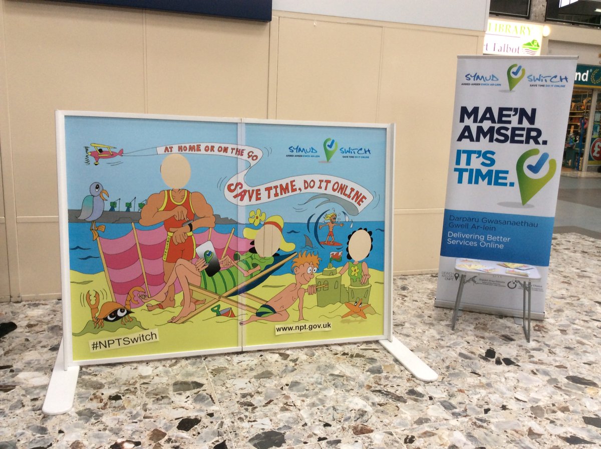 NPTCouncil's tweet photo. Come and see us and have fun with our end of the pier style board #Aberavon shopping centre #NPTSwitch #DoItOnline https://t.co/0cJFRS4KoN