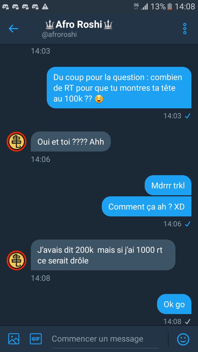 hakai707's tweet photo. Bon la #TeamAfroRoshi 
Pour voir la tête de votre Sensei @afroroshi  il faudra faire 1000 RT et je compte sur vous 😁
Chaque RT compte !! 🔥 https://t.co/sqHM2fEDT5