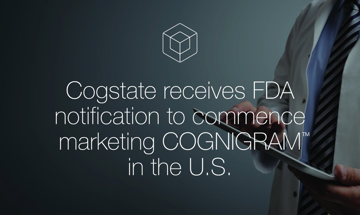 Cogstate's tweet image. Thrilled to announce positive FDA notification to launch COGNIGRAM in U.S. healthcare market! goo.gl/UCzb2s
